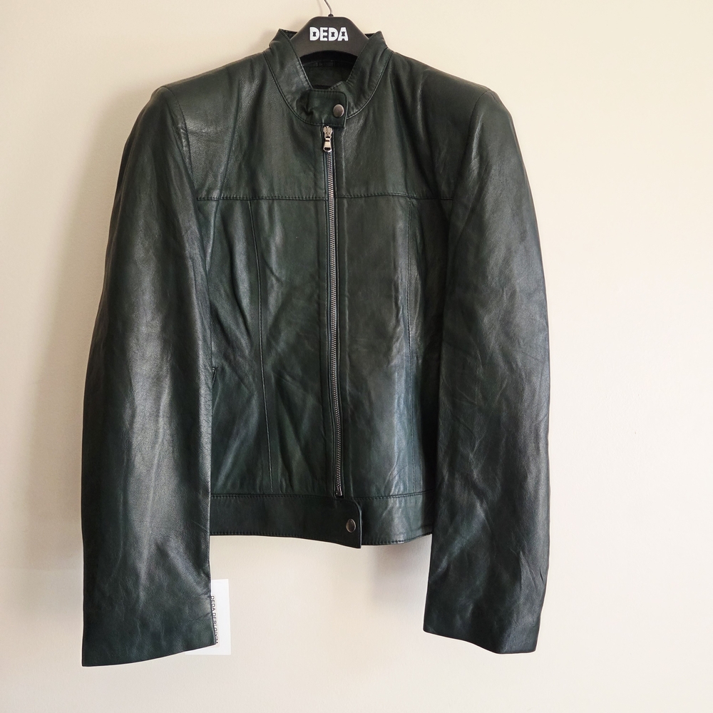 Women's Dark Green Leather Jacket - Vintage Made In Turkey - Picture 1 of 6